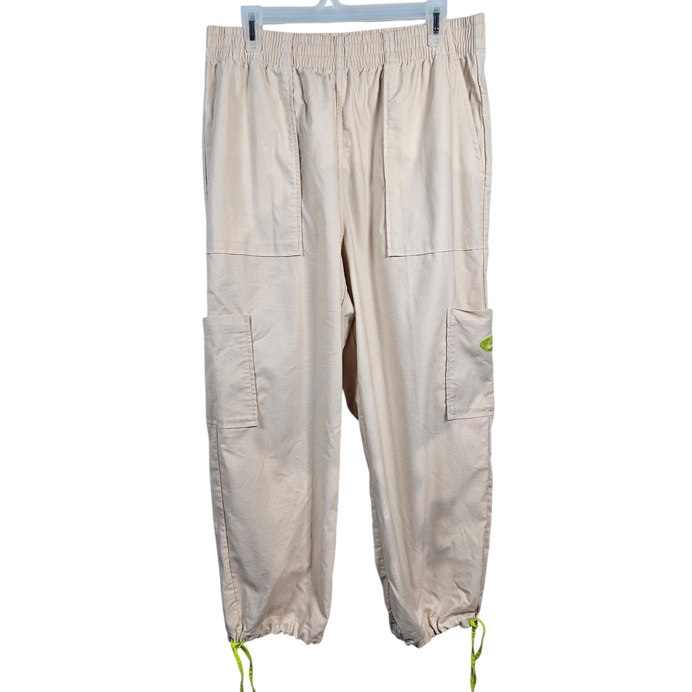 Nike Cargo Utility Pants Sportswear Beige Tan Lime Ankle Ties Womens Large